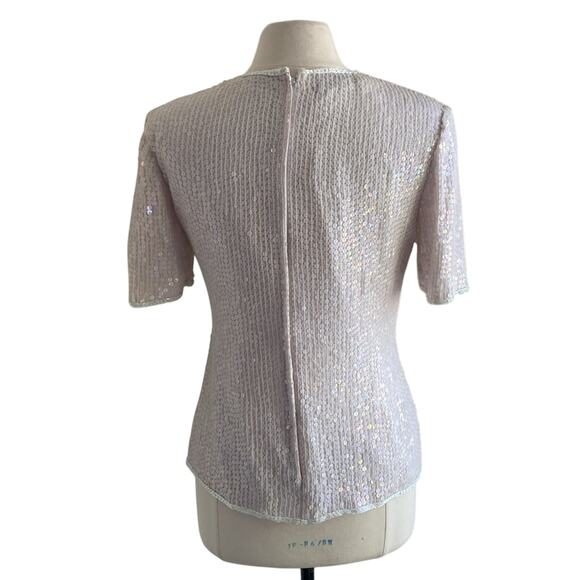 VINTAGE RAZZLE DAZZLE Sequin Tee Womens Sz Medium White Short Sleeve Glam - Picture 5 of 8